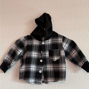 👶 Kids Black & White Plaid Hooded Shirt Jacket